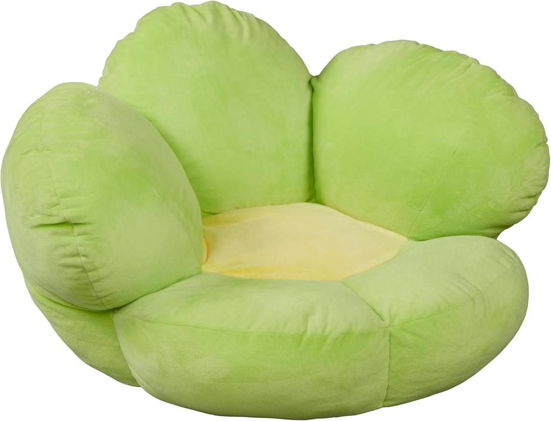 ECR4Kids SoftZone Flower-Shaped Cozy Floor Cushion, 25in, Flexible Seating, Bright Green