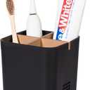 Toothbrush Holders Drainage for Bathrooms, 4 Slots Tooth Brushing Holder with Bamboo Dividers Plastic Electric Toothbrush and Toothpaste Caddy Organizer for Sink, Counter, Shower, Vanity, Black