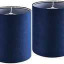 GO&SO Drum Lamp Shades Set of 2 Small Blue Velvet Lampshade 9.8"Top×9.8"Bottom×10.8"High(Spider) Modern Tall Lamp Shades for Table Lamp & Bedside Lamps Replacement in Hand Crafted-Art Decor