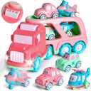 FUN LITTLE TOYS Truck Toys for Kids 2-4, Kids Toys Girls Age 2 3 4 5, Toddler Princess Girl Toys Carrier Truck with Cars and Planes, Toddler Birthday Gifts with Music & Lights for 2 3 4 5 Year Girls