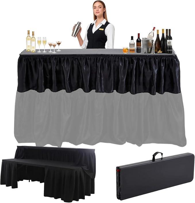 Vercraft Portable Bar Top Riser Tables with Skirt, Black Skirt, 6 ft, Black