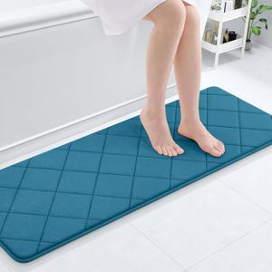 OLANLY Memory Foam Bath Mat 47x17, Ultra Soft and Absorbent Bathroom Rugs, Machine Washable, Comfortable Bath Carpet for Bathroom Floor, Tub and Shower, Peacock Blue OLANLY Memory Foam Bath Mat 47x17, Ultra Soft and Absorbent Bathroom Rugs, Machine Washable, Comfortable Bath Carpet for Bathroom Floor, Tub and Shower, Peacock Blue