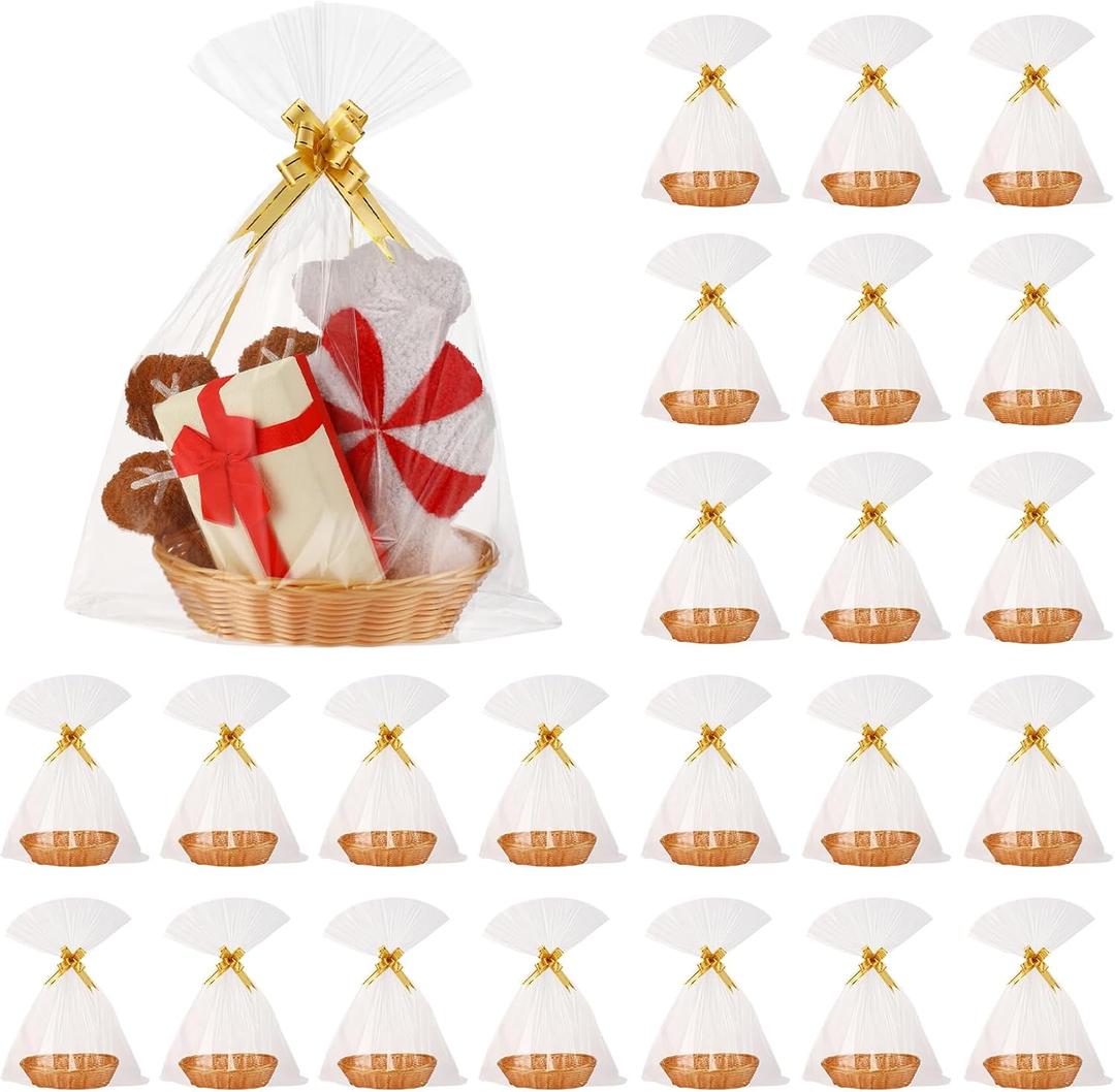 LemonRoad 24 Pack Baskets for Gifts Empty Bulk 9 x 6.5 x 2.48 Inch Empty Gift Basket Kit with Bags and Ribbons DIY Tray to Fill for Thanksgiving Wedding Bridal Shower Christmas Party