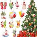 CCINEE 36pcs Tropical Christmas Wooden Hanging Ornaments, Summer Christmas Tree Decorations for Beach Christmas in July Hawaii Party Wooden Ornaments (Multi Color)