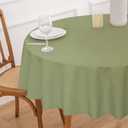 NLMUVW 48 Inch Round Vinyl Tablecloth with Flannel Backing, Olive Green Small PVC Table Cloth Waterproof Wipe Clean Table Cover for Dining Party Camping Outdoor
