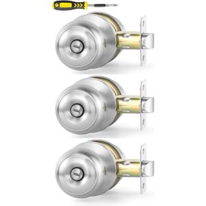 Lanwandeng 3 Pack Interior Door Knobs for Bedroom or Bathroom, Brushed Nickel Privacy Door Knob, Keyless Door Handle Locks (Satin Nickel)