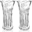 Dicunoy Set of 2 Glass Flower Vase, 9.5" Large Flower Vases for Centerpieces, Modern Clear Heavy Duty Crystal Tall Cylinder Flared Vase for Rose Bouquet, Home, Wedding, Living Room, Office