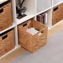 Water Hyacinth Storage Baskets 11x11x11 Inch Wicker Storage Cubes Set of 2Baskets,Handwoven Foldable Wicker Cubes with Sturdy Handles, Rustic Laundry Organizer for Bedroom Shelves, Kitchen, Bathroom