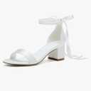 Women's Low Block Chunky Heels Sandals Open Toe Pearls Wedding Heels for Bride Heeled Party Dress Pump Shoes Size 38