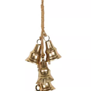 6 in. x 25 in. Gold Metal Cascading Cluster Decorative Bells with Jute Hanging Rope 045974