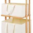 Homde Laundry Basket 3 Tier Bamboo Storage Shelf with Wheels Removable Container with Handle Freestanding Clothes Hamper Organizer for Bathroom Living Room Bedroom (Natural), Large