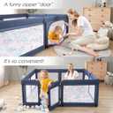 Baby Playpen,Extra Large Playpen for Babies and Toddlers, Sturdy Play Pen Play Yard with Safety Gate,79x71Baby Play Pen(Blue)