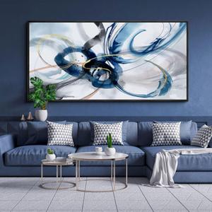 KLAKLA Extra Large Wall Art - Abstract Huge Canvas Picture Wall Decor Living Room Oversized Artwork for Walls Bedroom Office Decoration Modern Frame Wall Art (30x60, Blue abstract - 4)