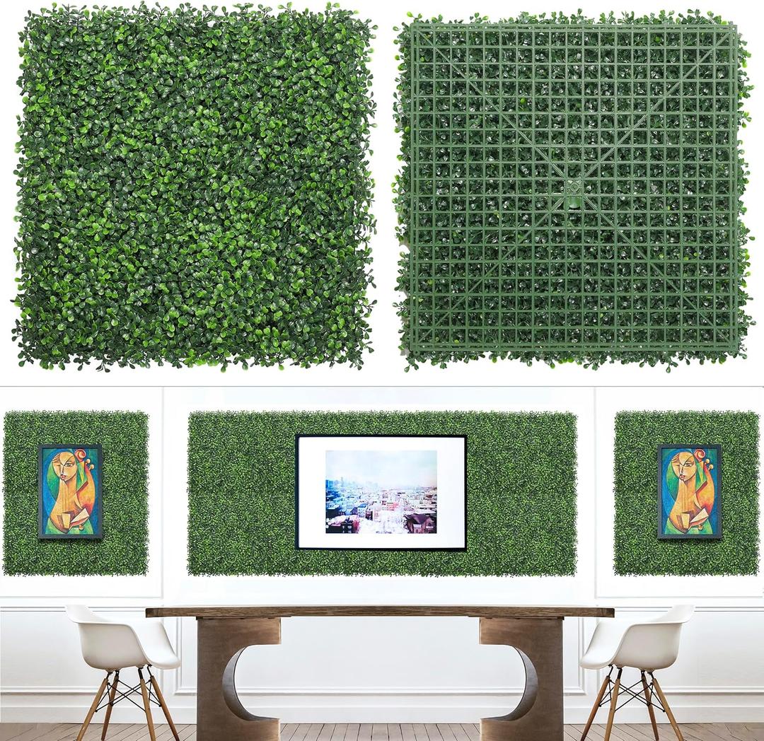 Artificial Grass Wall Panels,20"x 20"(24Pcs) Faux Boxwood Panels for Interior Wall, Backdrop Wall, Garden Wall and Indoor Outdoor Plant Wall Decor (Green)