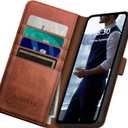 DuckSky for Google Pixel 8A Genuine Leather Wallet case RFID Blocking4 Credit Card HolderReal Leather Flip Folio Book Phone case Protective Cover Women Men for Pixel 8A case Light Brown