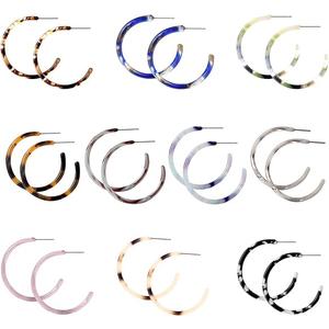 8 Pairs Leopard Hoop Earings Lightweight - Bohemia Statement Hoops Acrylic Resin Round Circle Stud Earring Set - Drop Dangle Ecetate Earrings Green Pink Red for Tweens Women Women (8 pairs)