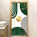 KOMLLEX Green Boho Shower Curtain for Bathroom Decor 36Wx72H Inches Modern Minimalist Abstract Mid Century Gold Leaves Sun Geometric Plant Aesthetic Chic Fabric Waterproof Polyester 7 Pack Hooks