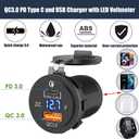6 Gang Waterproof Rocker Switch Panel with PD Type C and QC 3.0 USB Charger, Voltmeter, for Cars,Trucks,Boats,and RVs (12V-24V)