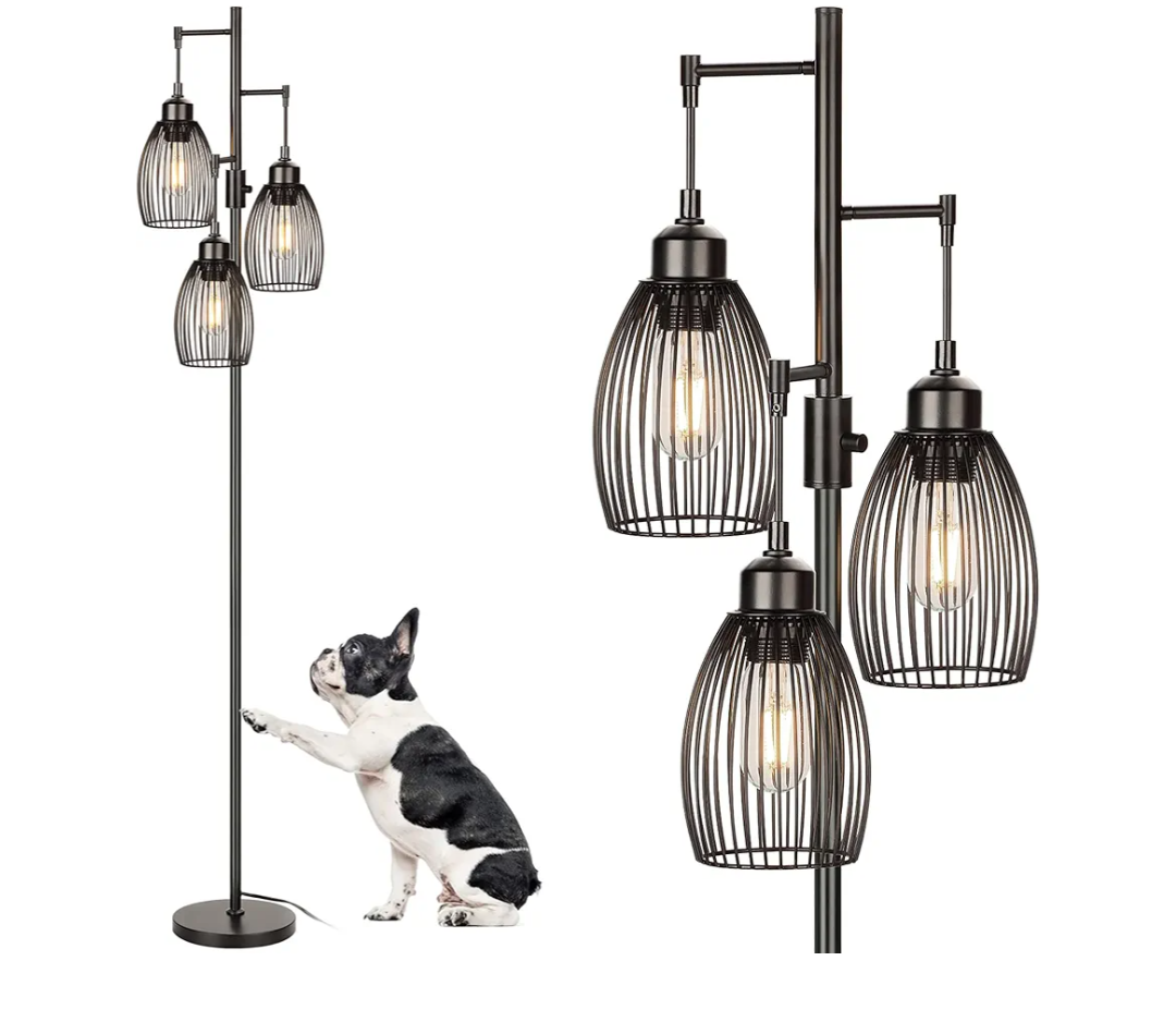 68’’ Dimmable Floor Lamp, 3 x 800LM LED Edison Bulbs Included, Industrial Floor Lamps for Living Room, Rustic Tall Lamps Standing Lamp for Bedrooms Living Room