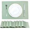 Homejoy Place Mats Set of 8 – Rectangle Rectangular Waterproof Fabric Polyester Cloth Washable Wipeable Heat Resistant Placemats for Kitchen Dining Dinner Table Indoor 13 x 19 Inch Sage Green