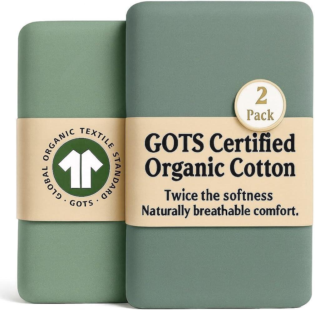 GOTS 100% Organic Bassinet Sheets - Luxurious Turkish Cotton for Halo, SNOO, Dream on Me Karley & Lacy, Delta Children and Simmons Kids City Sleeper Oval or Rectangle Bassinet Bed Pads or Mattresses (Forest Green + Sage Green)