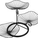 OwnMy 3-Tier Fruit Basket Stand Decorative Iron Fruit Bowl, Metal Wire Fruit Holder Storage Trays Table Countertop Holder for Vegetables Bread Snack, Modern Lotus Fruit Bowls for Kitchen Counter Table (Black)