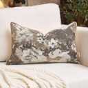 Yangest Neutral Flower Pillow Cover 12 x 20 Inches, Nature Chenille Rectangle Throw Pillow Cover Soft Luxury Accent Couch Pillow Cover for Living Room Bedroom, Beige