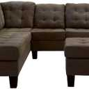 Casa Andrea Milano LLC 3 Piece Modern Tufted Micro Suede L Shaped Sectional Sofa Couch with Reversible Chaise & Ottoman, Large, Brown