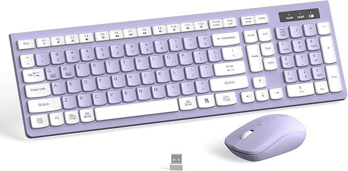 Wireless Keyboard and Mouse Combo, FullSized Wireless Keyboard and Adjustable DPI Mouse, 2.4GHz USB Receiver, Silent Keyboard and Mouse for PC, Windows, MAC, Desktop, Laptop(Purple)