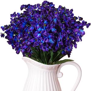 Waydress 32 Pieces 27 Inches Artificial Orchid Flowers Faux Orchids Silk Flowers for Wedding Dinning Home Restaurant Decoration Bridal Bouquet Corsage Boutonniere Wreath Decor (Blue-Purple)
