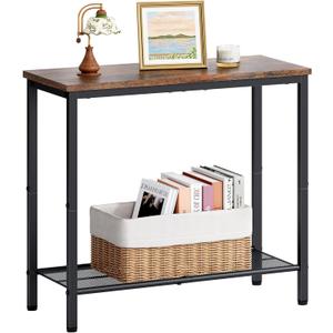 Hoctieon 2 Tier End Table, Sofa Side Table, Narrow Side Table with Storage, Slim Nightstand for Small Spaces, Metal Frame, for Living Room, Bedroom, Sofa Couch, Hall, Rustic Brown (1 Pack)