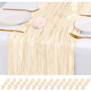 14 Pack Ivory Cheesecloth Table Runner 17x108 Inch Semi Sheer Boho Gauze Cheese Cloth Fabric Table Runners, for Wedding Party Baby Shower Birthday Home Decor Garden Farmhouse