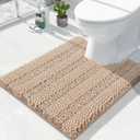 Yimobra Toilet Rugs U Shaped Washable 24 x 20, Non Slip and Super Absorbent Toilet Mat, Quick Dry, Ultra Luxury Microfiber Chenille Plush Fluffy Contour Bath Rugs for Toilet Base, Beige