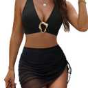 BMJL Women's High Waisted Bikini Sets Retro Swim Skirt Tummy Control Swimsuits Mesh Sarong Wraps Bathing Suits 2025 (XX-Large, Black)