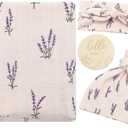 LifeTree Muslin Swaddle Blankets, Muslin Baby Boy Swaddle Blanket, Headband and Hat Set with Birth Announcement Card, Newborn Unisex Receiving Organic Cotton Blankets, Lavender Pattern
