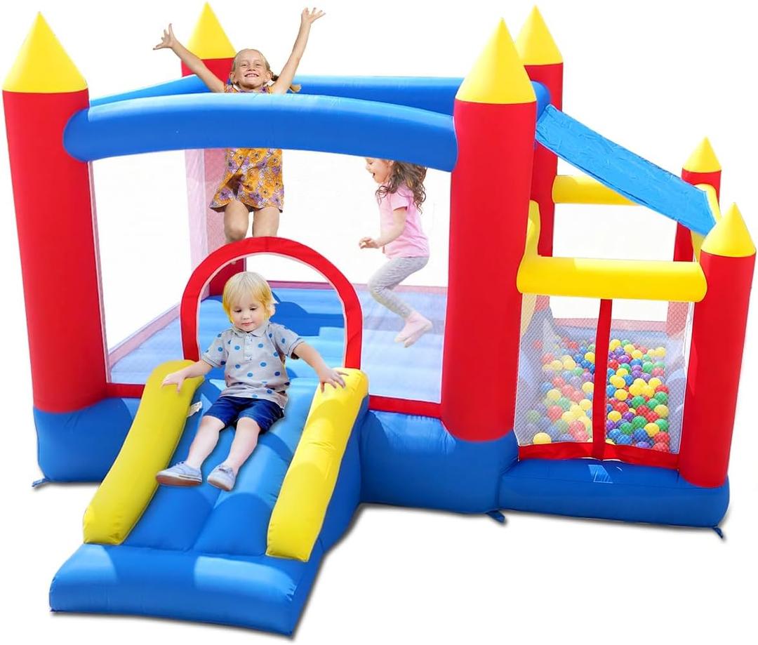 Baralir Inflatable Bounce House with Ball Pit Room for Kids 3-6, Indoor Bounce House with Slide, Blow Up Jumping Castle with Blower, Ball Pit with Sun Cover for Outdoor, Perfect for Kids Party, Small