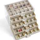 YUFONG Earring Storage Box Organizer, Acrylic Jewelry Storage Box Holder 5 Drawers Transparent Jewelry Display Stand with 120 Small Compartments Gift Boxes for Women Girls (Beige)