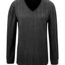 Womens Plus Size Lightweight Sweaters Fashion V Neck Long Sleeve Side Slit Hem Pullover Tops Casual Loose Solid Color Blouse Black