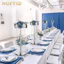 NUPTIO Flower Ball Centerpieces for Tables: Dusty Blue & White Artificial Rose Fake Floral Arrangement for Wedding Party Centerpiece Decorations 9.4 Inch Diameter 2 Pcs