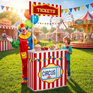 Capoda Large Carnival Ticket Booth Standup Kit, 3D Life Size 6.4 Ft Circus Party Decorations Red White Striped Ticket Pop Up Bar for Birthday School Fair Theater Party Supplies
