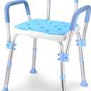 BlessReach Easily Assembled Portable Shower Chair Seat, Adjustable Shower Bench with Arms, Shower Lift Chair with Storage Bags.