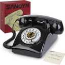 Retro Rotary Landline Phone 1960s Vintage Telephone Old Fashioned Corded Phones with Mechanical Ringer for Home Office Desk, Black
