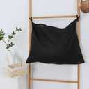 Hanging Linen Laundry Bag, 100% Pure Flax Linen Over The Door Hamper with Bottom Zipper for Laundry Room, Household Dirty Cloth Storage Organizer Bag, Black