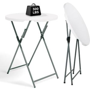 32" Round Folding Cocktail Table - HDPE Matrial Top with Steel Frame, Stable & Easy to Clean - High Top Table for Parties, Patio, Events, 1 Pack, White