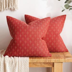 MIULEE Pack of 2 Christmas Decorative Burlap Linen Throw Pillow Covers Modern Farmhouse Pillowcase Rustic Woven Textured Cushion Cover for Sofa Couch Bed 18x18 Inch Christmas Red
