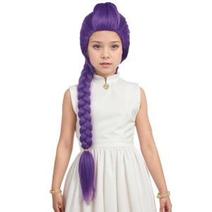 yuehong Long Kid Purple Braided Anime Cosplay Wig Cartoon Movie Role Wig Heat Resistant Synthetic Fibers Soft Durable Breathable Costume Hair