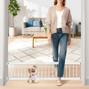 Metal Short Dog Gate - 16.5"-44" Adjustable Extra Wide, 10" Tall Pressure Mount Indoor Pet Gate, Easily Step Over Dog Gates with 3 Extension Kits, Small Puppy Gate for Doorways & Stairs