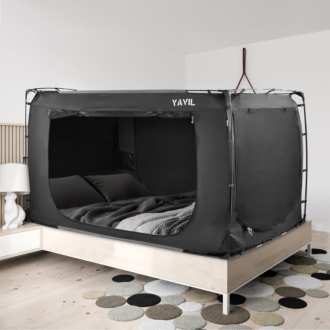 YAVIL Bed Tent Bed Canopy Twin Size, Portable Sleeping Tents Dream Tents Indoor for Kids and Adult, Blackout 93% Breathable Privacy Space on Bed with Three Doors (Mattress Not Included)