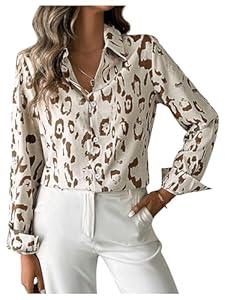 SweatyRocks Women's Leopard Printed Blouses Long Sleeve Button Down Shirts Tops Apricot Small SweatyRocks Women's Leopard Printed Blouses Long Sleeve Button Down Shirts Tops Apricot Small