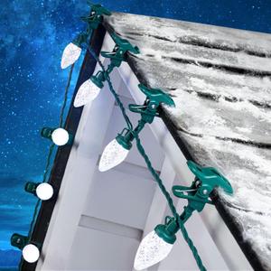 C9 Christmas Lights Outdoor with 100 Spring Clips 65FT 100 LED, C9 String Lights Waterproof Connectable Commercial Grade for Outside House Roof Patio Garden Yard Outdoor Christmas Decorations, White